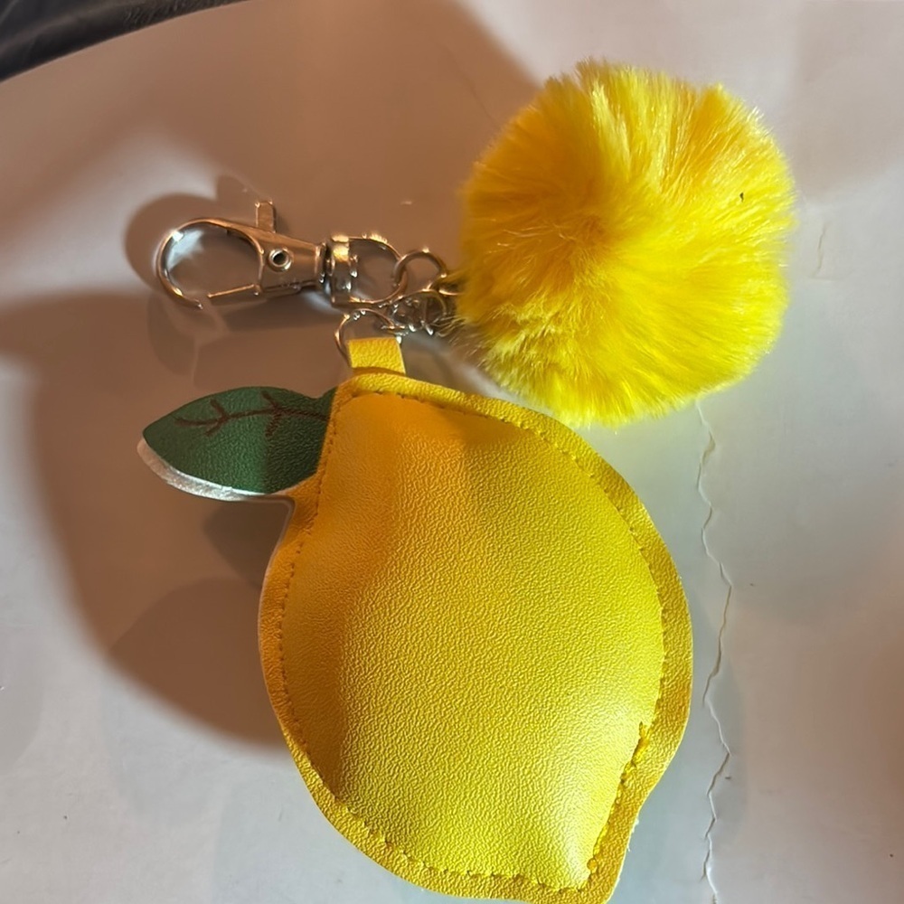 Lemon Keychain with Yellow Pom Pom